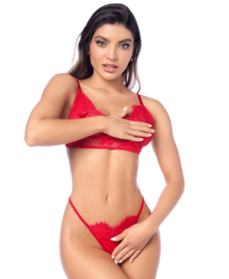 Ensemble sexy 3 pièces peek-a-boo en dentelle avec string et porte-jarretelles 